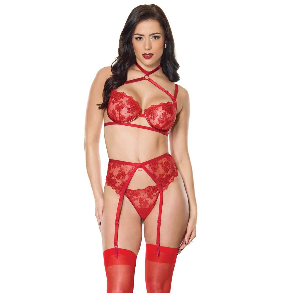 Coquette - 25302 - Bra Garterbelt & G-string - RED